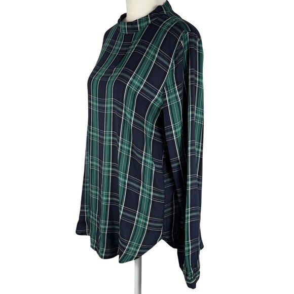 LOFT Green & Navy Blue Plaid Blouse Size Small - Picture 2 of 11